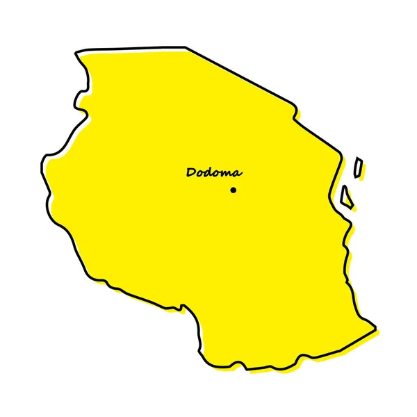 Eenvoudige Plattegrond Van Tanzania Met Hoofdplaats Gestileerde Minimale Lijn Ontwerp — Stockvector