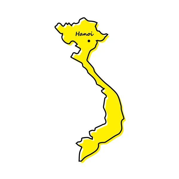 首都のあるベトナムの簡単なアウトライン地図 様式化されたミニマルなラインデザイン — ストックベクタ