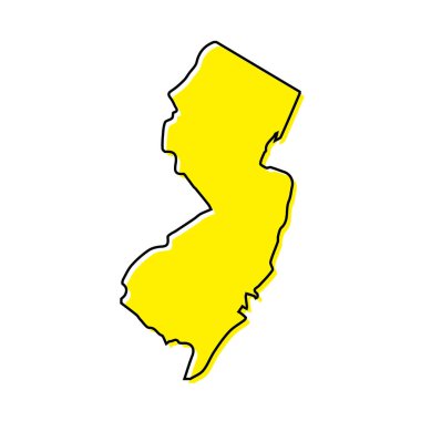 Basit bir New Jersey haritası Birleşik Devletler eyaletidir. Biçimlendirilmiş minimal çizgi tasarımı