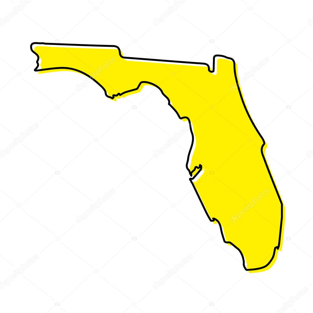 Simple outline map of Florida is a state of United States. Stylized minimal line design