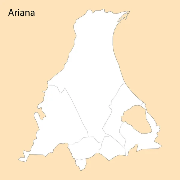 Högkvalitativ Karta Över Ariana Region Tunisien Med Gränserna För Distrikten — Stock vektor