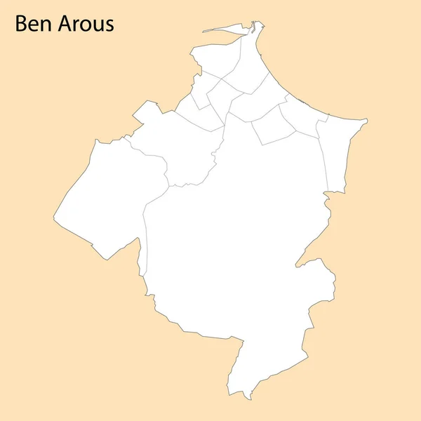 Högkvalitativ Karta Över Ben Arous Region Tunisien Med Gränserna För — Stock vektor