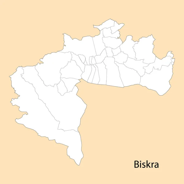 ビスクラ州の高品質な地図は 地区の境界線とアルジェリアの州です — ストックベクタ