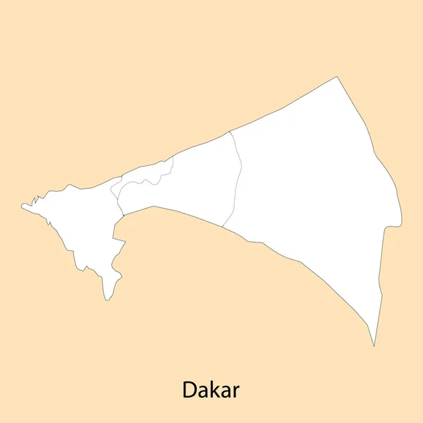 Vysoce Kvalitní Mapa Dakaru Oblast Senegalu Hranicemi Okresů — Stockový vektor