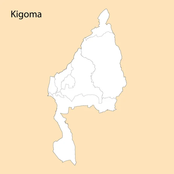 Högkvalitativ Karta Över Kigoma Region Tanzania Med Gränserna För Distrikten — Stock vektor