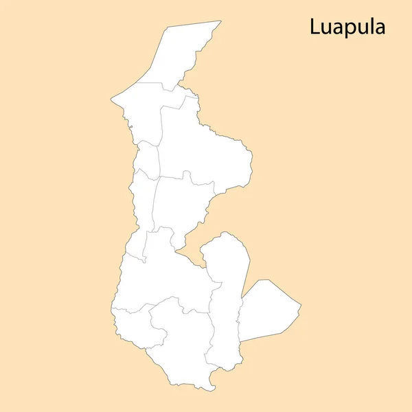 Wysokiej Jakości Mapa Luapuli Region Zambii Granicami Powiatów — Wektor stockowy