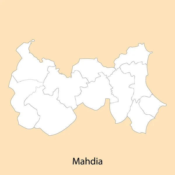 Χάρτης Υψηλής Ποιότητας Mahdia Είναι Μια Περιοχή Της Τυνησίας Σύνορα — Διανυσματικό Αρχείο
