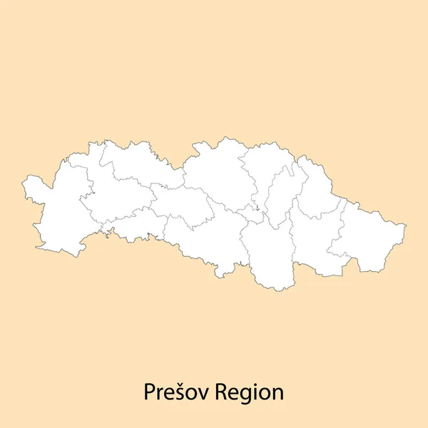 Wysokiej Jakości Mapa Regionu Presov Jest Prowincją Słowacji Granicami Powiatów — Wektor stockowy