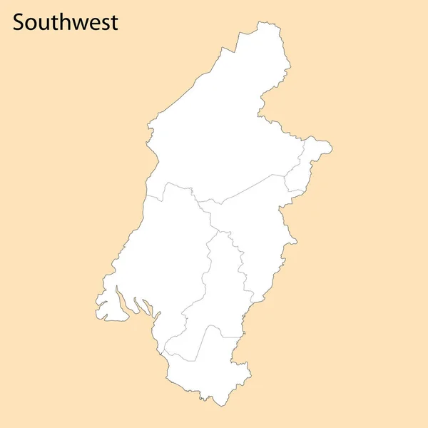 Высококачественная Карта Юго Западного Региона Провинция Камерун Границами Региона — стоковый вектор