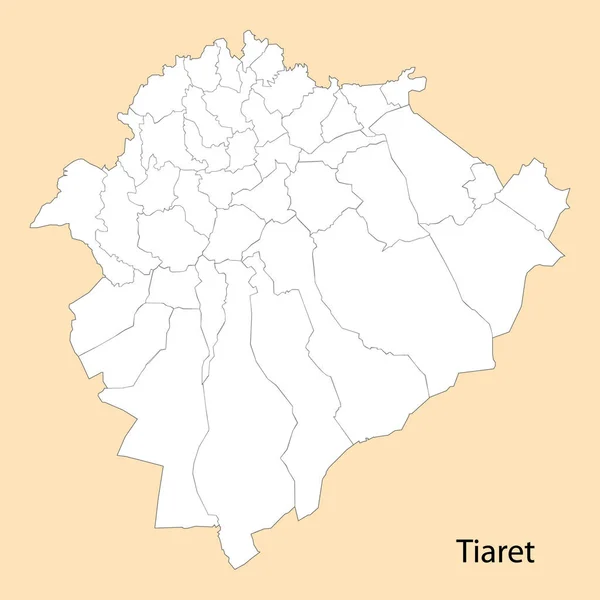 Högkvalitativ Karta Över Tiaret Provins Algeriet Med Gränserna För Distrikten — Stock vektor