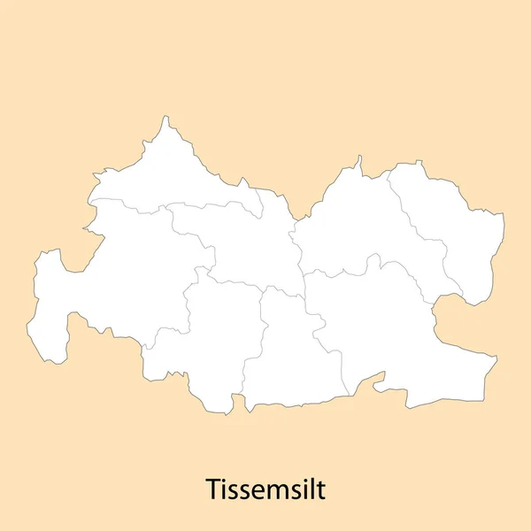Högkvalitativ Karta Över Tissemsilt Provins Algeriet Med Gränserna För Distrikten — Stock vektor