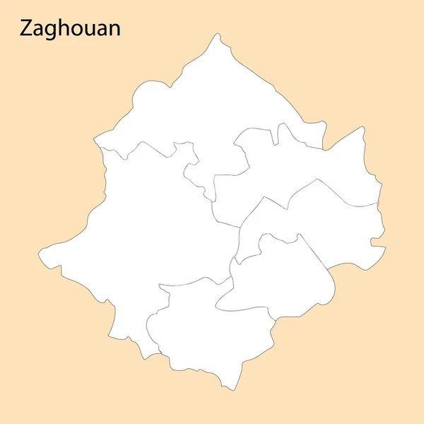 Mapa Alta Calidad Zaghouan Una Región Túnez Con Fronteras Los — Archivo Imágenes Vectoriales