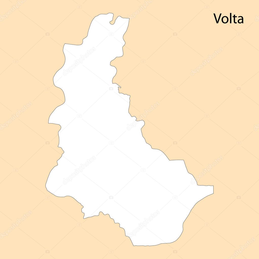 High Quality map of Volta is a region of Ghana, with borders of the districts