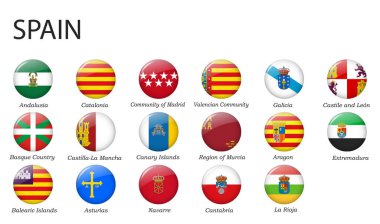 all Flags of regions of Spain. Glossy button flag design