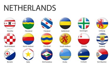 all Flags of regions of Netherlands. Glossy button flag design