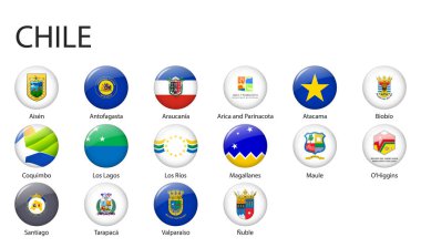 all Flags of regions of Chile. Glossy button flag design
