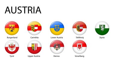 all Flags of regions of Austria. Glossy button flag design