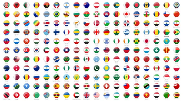All world countries official national flags. Glossy button flag design