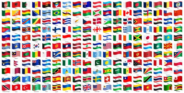 All world countries official national flags. Wave glossy flag design