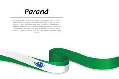 Waving ribbon or banner with flag of Parana is a state of Brazil