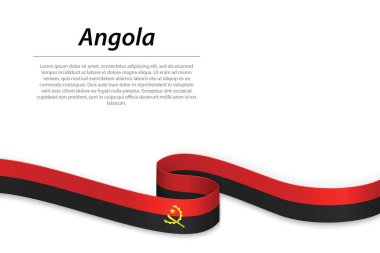 Angola bayrağıyla kurdele ya da bayrak sallıyor. Bağımsızlık Günü poster tasarımı için şablon