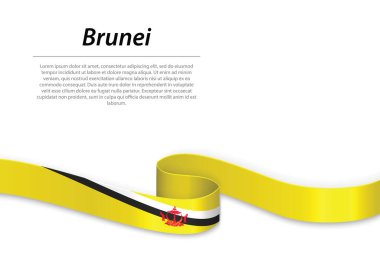 Brunei bayrağıyla kurdele ya da bayrak sallamak. Bağımsızlık Günü poster tasarımı için şablon