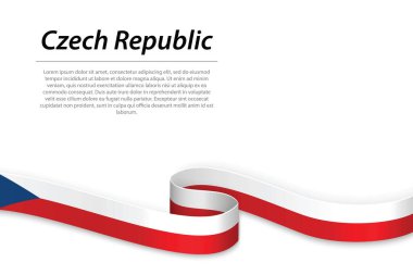 Çek Cumhuriyeti bayrağıyla kurdele ya da bayrak sallıyor. Bağımsızlık Günü poster tasarımı için şablon