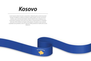 Kosova bayrağıyla kurdele ya da afiş sallıyor. Bağımsızlık Günü poster tasarımı için şablon
