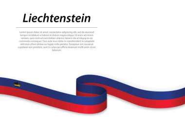 Liechtenstein bayrağıyla kurdele ya da bayrak sallıyor. Bağımsızlık Günü poster tasarımı için şablon