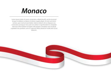 Monako bayrağıyla kurdele ya da bayrak sallamak. Bağımsızlık Günü poster tasarımı için şablon