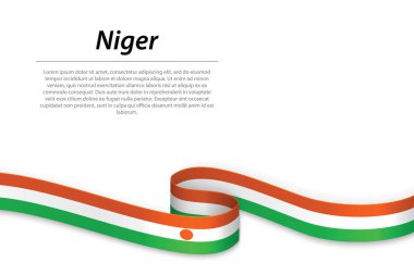 Nijer bayrağıyla kurdele ya da bayrak sallıyor. Bağımsızlık Günü poster tasarımı için şablon