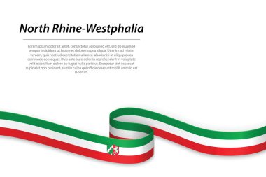 Waving ribbon or banner with flag of North Rhine-Westphalia is a state of Germany