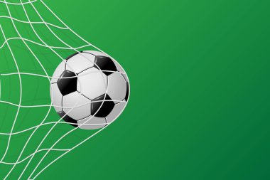 3d realistic soccer ball in goal net. Football background for banner template