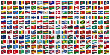 All world countries official national flags. Wave flag design