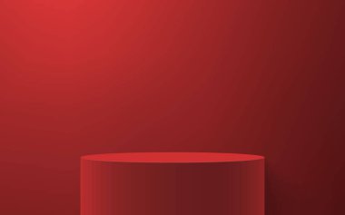 3d realistic podium or pedestal on red background. Product presentation mockup
