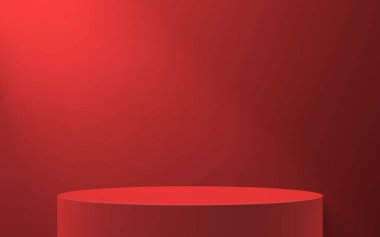 3d realistic podium or pedestal on red background. Product presentation mockup