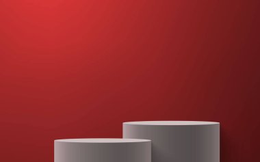 3d realistic podium or pedestal on red background. Product presentation mockup