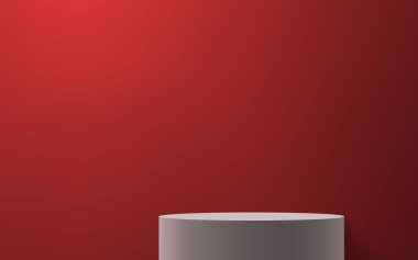 3d realistic podium or pedestal on red background. Product presentation mockup