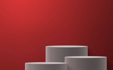 3d realistic podium or pedestal on red background. Product presentation mockup