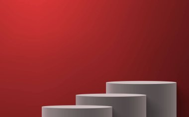 3d realistic podium or pedestal on red background. Product presentation mockup