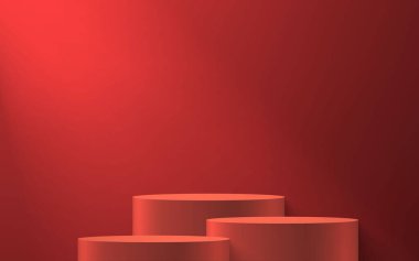 3d realistic podium or pedestal on red background. Product presentation mockup