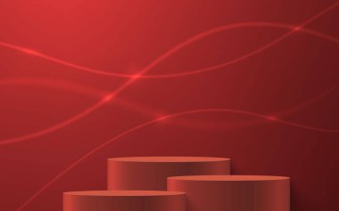 3d realistic podium or pedestal on red luxury background. Product presentation mockup
