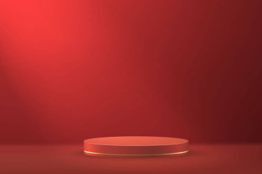 3d realistic podium or pedestal on red luxury background. Product presentation mockup
