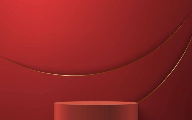 3d realistic podium or pedestal on red luxury background. Product presentation mockup