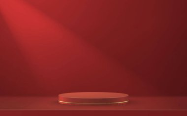 3d realistic podium or pedestal on red luxury background. Product presentation mockup