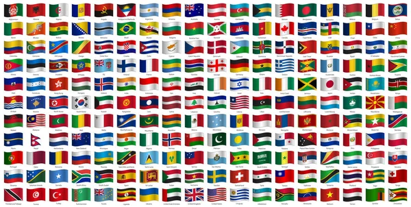 All world countries official national flags. Wave flag design