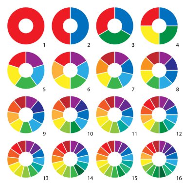 Set of colorful round graphic pie charts icons. Segment of circle infographic collection