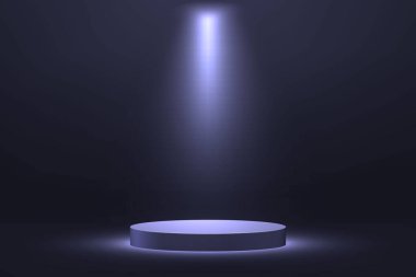 3d realistic podium or pedestal with spotlight on dark background. Product presentation mockup