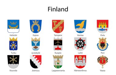 Set Coat of arms of the state of Finland, All Finnish regions emblem collection