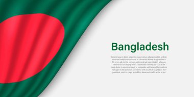 Beyaz arka planda Bangladeş 'in dalga bayrağı. Bağımsızlık Günü için bayrak veya kurdele vektör şablonu